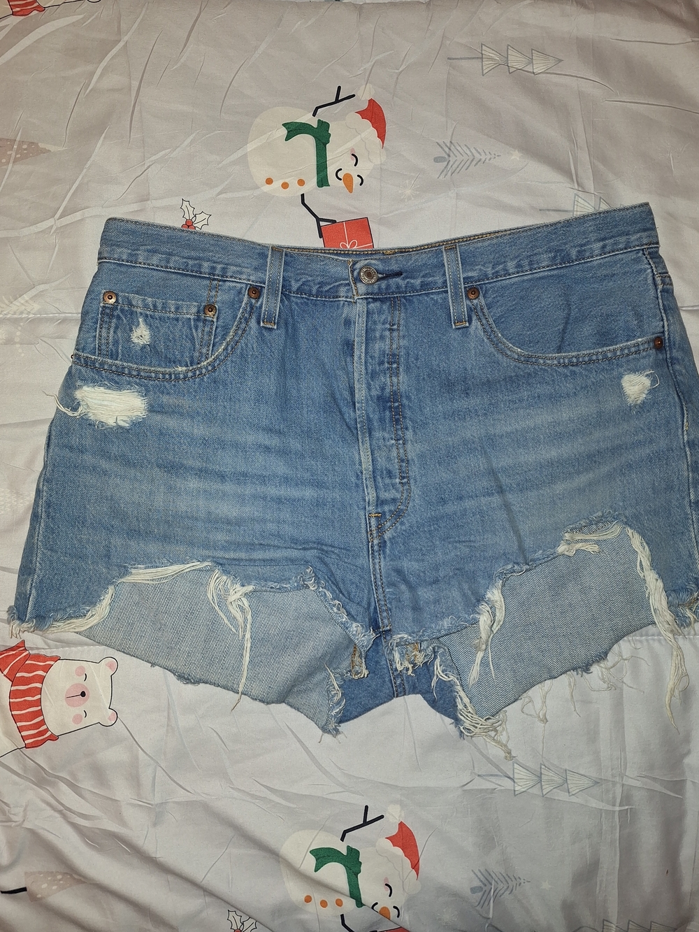 Levi's Light Blue Distressed Frayed Denim Shorts